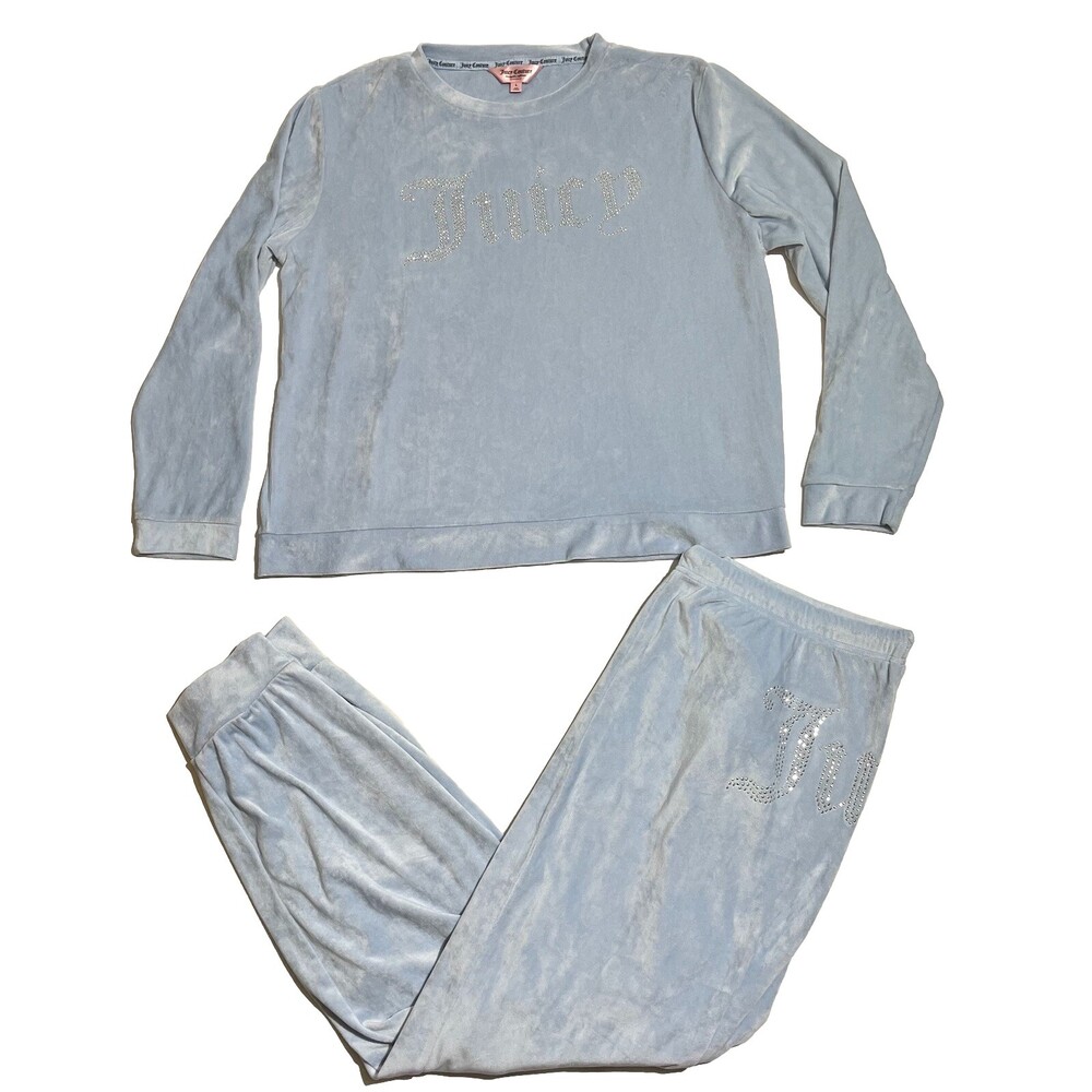 Juicy Couture Velour Tracksuit Set Sweatshirt Pants Pockets Y2k Large Womens